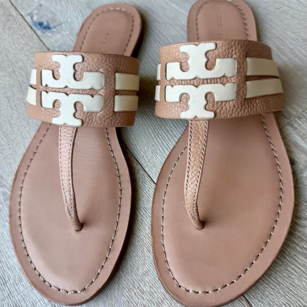 Tory Burch Leigh Cream Flip Flops – Size 11 | Chic Neutral Leather, Original Box